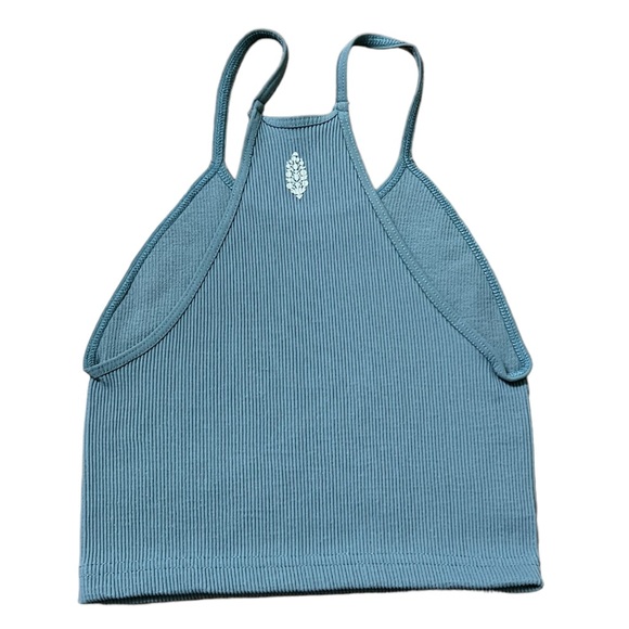 Free People Happiness Runs Tank with Logo Steel Blue NWOT - Picture 3 of 4